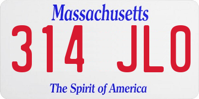 MA license plate 314JL0