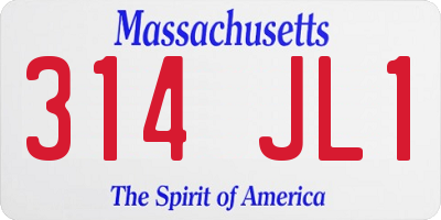 MA license plate 314JL1