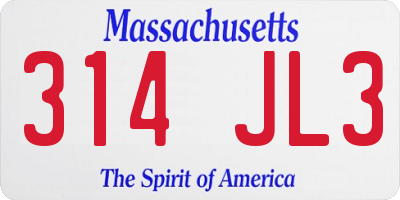 MA license plate 314JL3