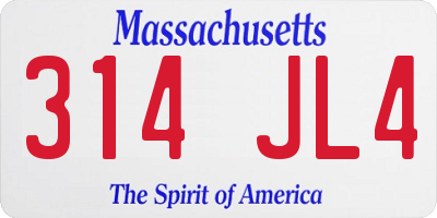 MA license plate 314JL4