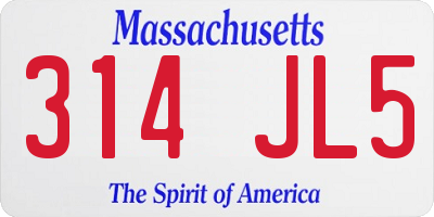 MA license plate 314JL5
