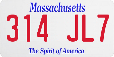 MA license plate 314JL7