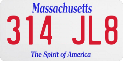 MA license plate 314JL8
