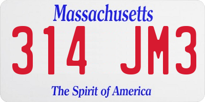 MA license plate 314JM3