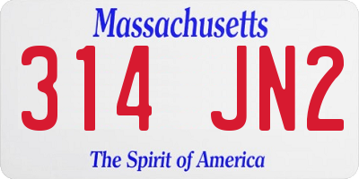 MA license plate 314JN2