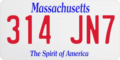 MA license plate 314JN7