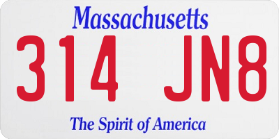 MA license plate 314JN8