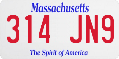 MA license plate 314JN9