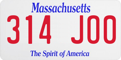 MA license plate 314JO0