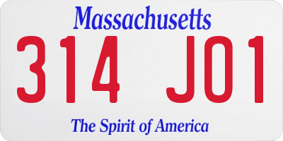 MA license plate 314JO1