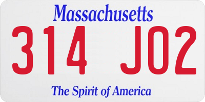MA license plate 314JO2
