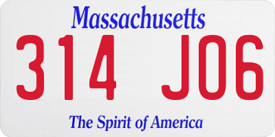 MA license plate 314JO6