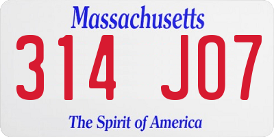 MA license plate 314JO7