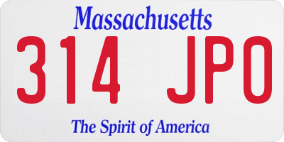 MA license plate 314JP0
