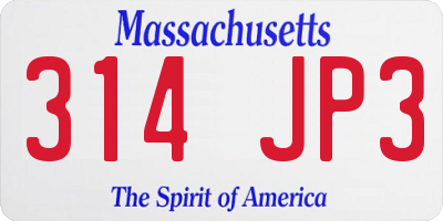 MA license plate 314JP3