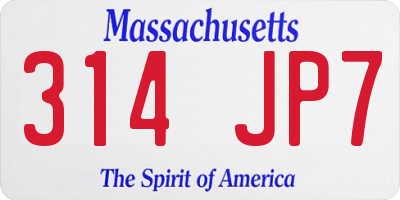 MA license plate 314JP7