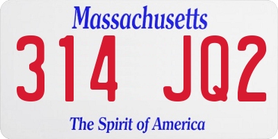 MA license plate 314JQ2