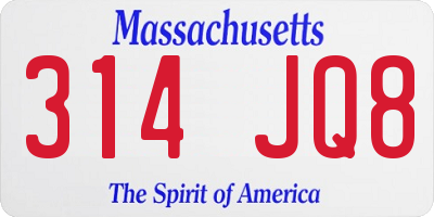 MA license plate 314JQ8