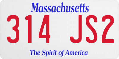 MA license plate 314JS2