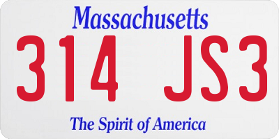 MA license plate 314JS3