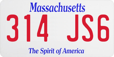 MA license plate 314JS6