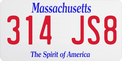 MA license plate 314JS8