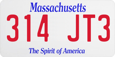 MA license plate 314JT3