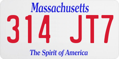 MA license plate 314JT7