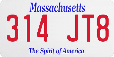 MA license plate 314JT8