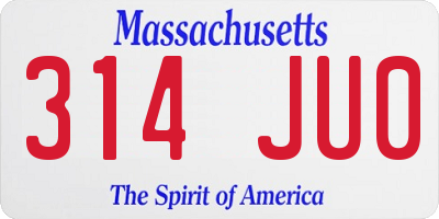 MA license plate 314JU0