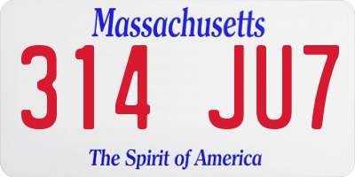MA license plate 314JU7