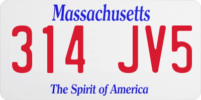 MA license plate 314JV5