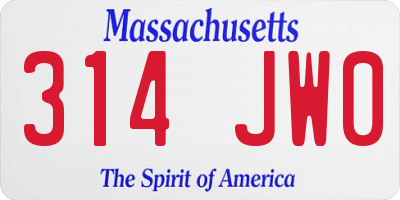 MA license plate 314JW0