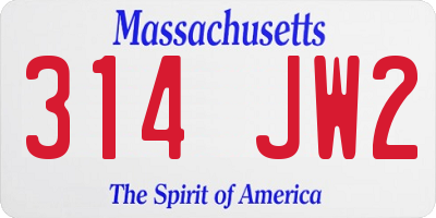 MA license plate 314JW2