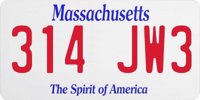 MA license plate 314JW3
