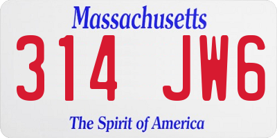 MA license plate 314JW6