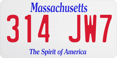 MA license plate 314JW7