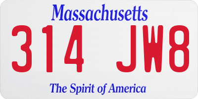 MA license plate 314JW8
