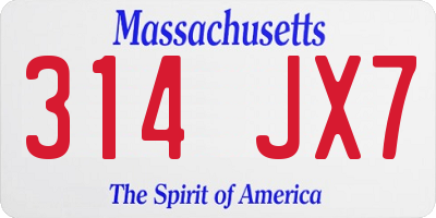 MA license plate 314JX7