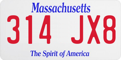 MA license plate 314JX8