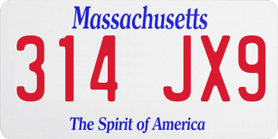 MA license plate 314JX9