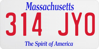MA license plate 314JY0