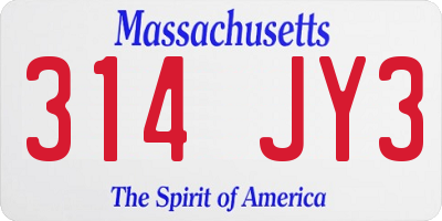 MA license plate 314JY3