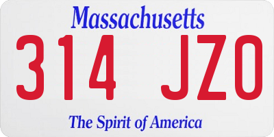 MA license plate 314JZ0