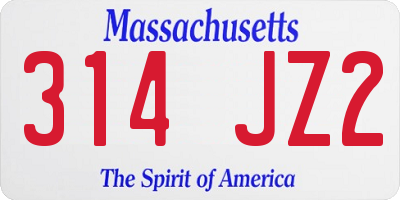 MA license plate 314JZ2