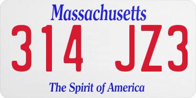 MA license plate 314JZ3