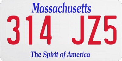 MA license plate 314JZ5