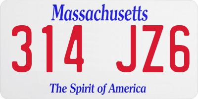 MA license plate 314JZ6