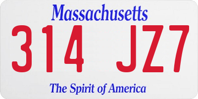 MA license plate 314JZ7