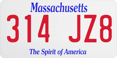 MA license plate 314JZ8